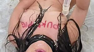 Chunky Puke Outfit Models Fat Ass Fucking Dirty Dildo!