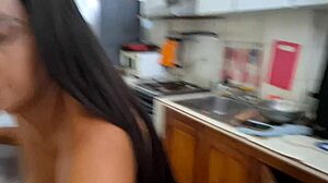 Famous Mexican Influencer Overwhelmed by Broomstick Kitchen Masturbation Ecstasy