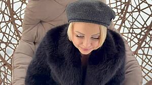 elegant beret whore bares huge tits sucks cock craves facial jizz shower