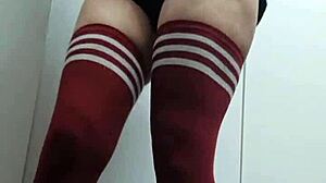 Cheeky Change Room Slut Tries Topless Nude Thigh-High Socks