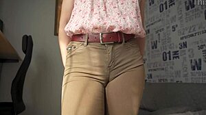 naughty milf secretary teases fat wedgie cameltoe pussy lips up close