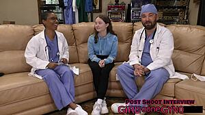 serena morgan spreads shaved pussy for humiliating rectal exam with anal fingering