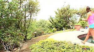 Does Brunette Teen's Tongue Make Mature Blonde Squirm in Lesbian 69?