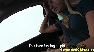 hitchhiking blonde grabs cock and toys it hard in the car