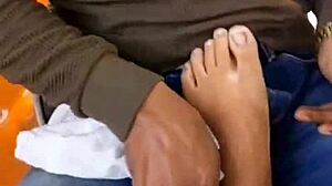 LICKIN HER FEET outside restaurant while she spits on my small cock cuck fantasy!