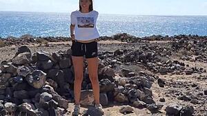 wanna watch this teen slut piss publicly then suck bfs cock on risky camping trip?