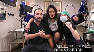 Channy Crossfire's pussy fucked hard by lesbians with toys and gloves close up