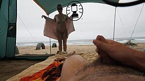 oh damn my dick slipped out during beach sex in that see thru tent