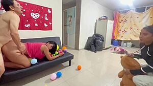 valentine's day homemade ffm threesome rips clothes juicy big tits pussy gaping licking