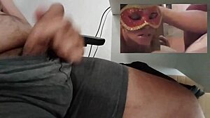 cuckold husband strokes his small cock furiously while fantasizing about monster cocks pounding his wife