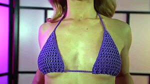 crochet microbikini hugs hannahjames710's cameltoe in sexy try-on tease