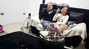 boyfriend pounds horny girlfriend doggystyle in the tv room