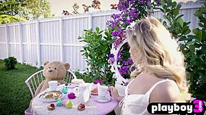 Amazing Big Ass Milf Exposes Body Outdoor With Cute Blonde
