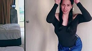 Pretty Asian Ladyboy Rips Jeans Off Big Tits