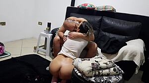 boyfriend pounds horny girlfriend doggystyle in the tv room