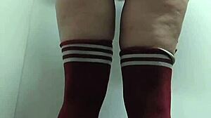 Cheeky Change Room Slut Tries Topless Nude Thigh-High Socks