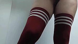 Cheeky Change Room Slut Tries Topless Nude Thigh-High Socks