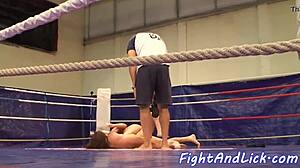 petite babe's wet pussy devoured by hot lesbian tongue wrestling