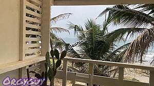wanna see ebony wife flash her pussy bent over at beach house?