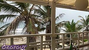 wanna see ebony wife flash her pussy bent over at beach house?