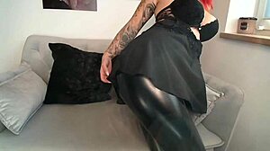 FETISH LATEX LEGGING squeezes camgirl nina's pierced nipples tight