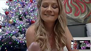 blonde milf mommy sneaks teen cock for taboo christmas cowgirl riding delight