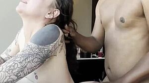 College goth slut in fishnets takes rough doggystyle from big black cock!