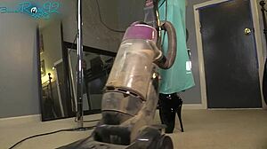MILF Housewife in Lingerie and Hobble Boots Vacuums with Fetish Ass Sway