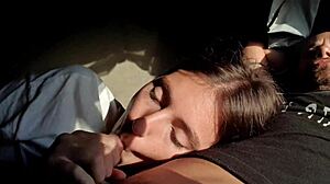 wanna watch this teen slut piss publicly then suck bfs cock on risky camping trip?