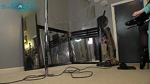 MILF Housewife in Lingerie and Hobble Boots Vacuums with Fetish Ass Sway