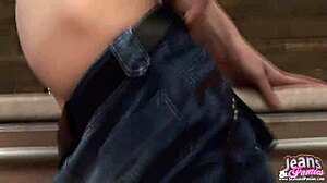 Curvy teen Maggie strips tight jean shorts revealing nude milf panties