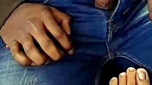 LICKIN HER FEET outside restaurant while she spits on my small cock cuck fantasy!