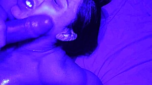 Blowjob and Creampie in Blue Light Room with Big Tits Latina Bodybuilder