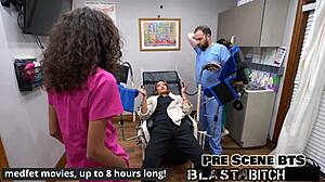 Channy Crossfire's pussy fucked hard by lesbians with toys and gloves close up