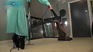 MILF Housewife in Lingerie and Hobble Boots Vacuums with Fetish Ass Sway