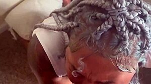 pretty ebony pornstar gagging on monster big black cock with sloppy deepthroat ball licking and spitting cum facial