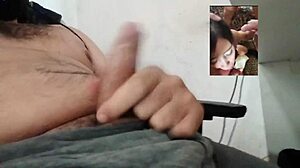 cuckold husband strokes his small cock furiously while fantasizing about monster cocks pounding his wife