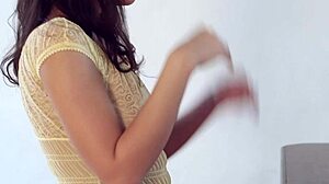 Dark haired teen undresses and gropes in mirror