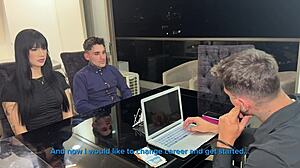 les pago en la entrevista para terminar follando los 3 con big cocks juicy pussy riding cumshots