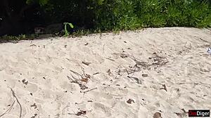 Public beach pickup stepmom stepdaughter flash dick cum facial