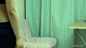 Japanese Flight Attendant's Natural Big Tits Masturbated Under Desk Uniform Skirt