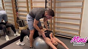 Trainer Stretches Gym Pussy Then Fills With Creampie Squirt Load