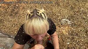 oh damn this curvy blonde milf's juicy ass creampied in forest woods