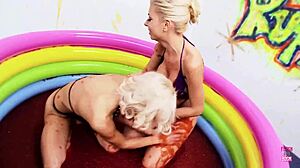 damn lou lou and christine love's jelly wrestling turns into wild clit licks