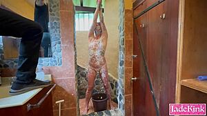 Humiliating Cheating Big Ass Slave with Foam Body Writing and Bondage in Shower
