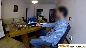 Wow, hot ebony teen clarice deepthroats huge cock then spits after rough casting!