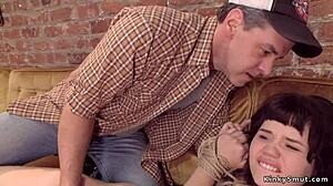 Stepdad Hogties Petite Teen, Whips Her, Then Toys Deepthroat Gagging