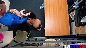 yo hot 18+ teen caught shoplifting pays with rough ffm threesome fuck