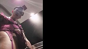 asian sissy caged in public toilet flashes lingerie for monster bbc tribute!