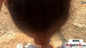 thai teen cherry drops skirt for quick beach blowjob to boyfriend outdoors